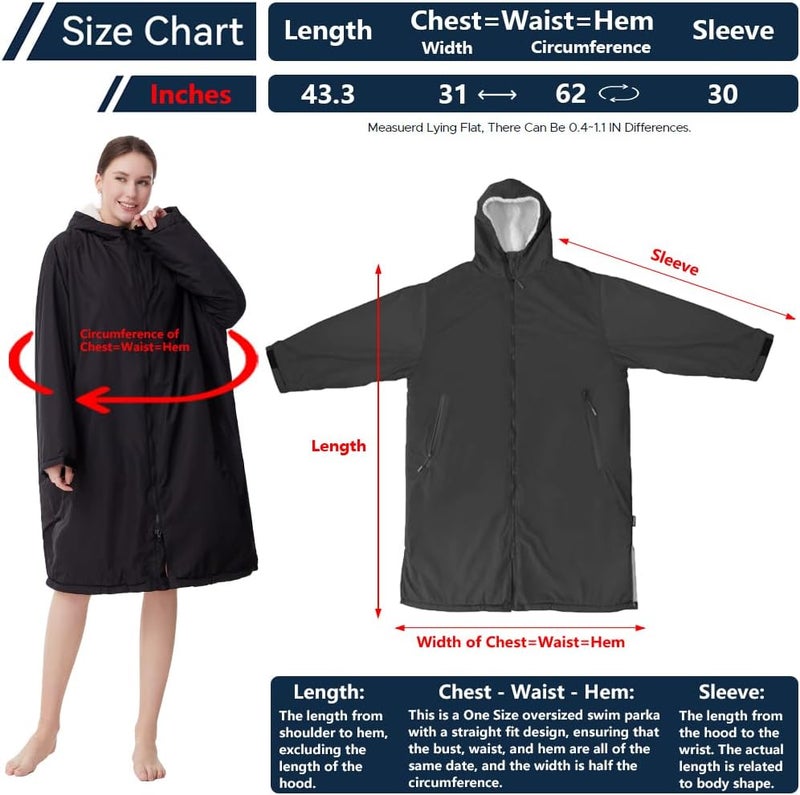 Oksun Waterproof Swim Parka, Windproof Surf Poncho Warm Coat, Recycled Fabric Water Resistent Oversized Sherpa Lining Jacket - Image 2